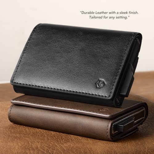 YESIIW RFID Blocking Wallet for Men — Trifold Pop Up Card Holder Holds 8–11 Cards & 10 Bills, Premium Leather Slim Wallet with Magnetic Closure & Zippered Coin Pocket | Birthday Gift for Men - color: A01-Black