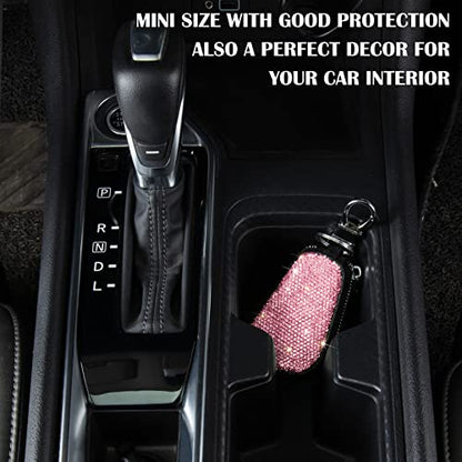 eing Bling Bling Car Key Chain Case Premium Leather Coin Holder Zipper Case Remote Wallet Bag - color: A-rose Red