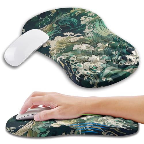 Ergonomic Mouse Pad Wrist Support with Memory Foam Massage Bulge, Carpal Tunnel Pain Relief Mousepad Wrist Rest for Mouse(12x8 inch, Sea Wave) - color: Kg039-sea Wave