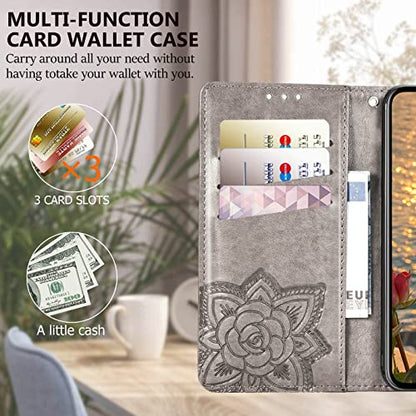for Samsung Galaxy A17 5G Phone Case Wallet,Gray | Butterfly Embossed PU Leather, Credit Card Holders, Wrist Strap, Magnetic Closure, Flip Protective Purse Cover for Women Men - color: Gray
