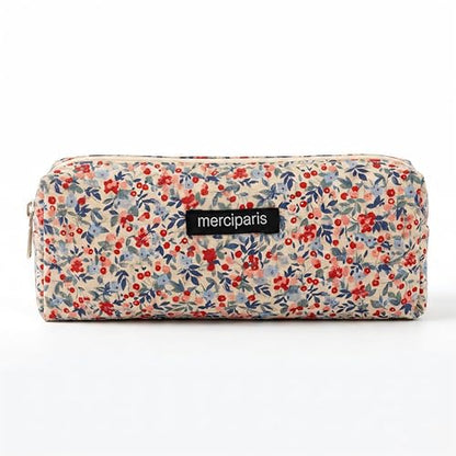 Flower Prints Pencil Pen Pouch Purse Bag Cosmetic Case Organizer Soft Cotton Canvas (GR) - color: GR