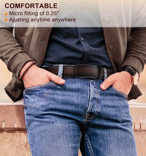 KEMISANT Men's Ratchet Leather Belt 2Pack-Trimmable 1 3/8“-Gift Boxed - color: 2pack-black/Deep Brown4782, size: 32"-38"Waist Adjustable
