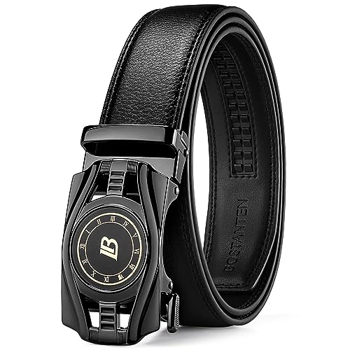 BOSTANTEN Ratchet Belts for Men Leather Trim to Fit 1 3/8“ Gift Boxed - color: 002-black, size: 36"-42" Waist Adjustable
