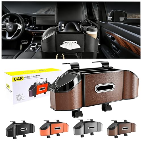 2026 Upgrade 4-in-1 Car Organizer Back Seat, Leather Multifunctional Car Organizer and Storage Box with Cup Holders for Hold Phone, Snacks, Drinks, Handbag, Keep Your Ride Clean & Organized (Brown) - color: Brown