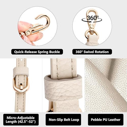 SEAVILIA PU Leather Purse Strap Replacement Crossbody Adjustable Long Thin Handmade Shoulder Handbags Strap - color: Beige & Gold Hardware