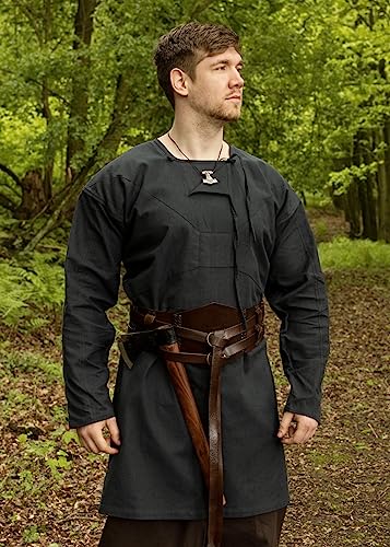 Ulfberth Battle-Merchant Medieval Wide Leather Double Belt | Buffalo leather costume belt for Viking medieval pirate outfits Ren Faire and reenactment - color: Dark Brown, size: Small