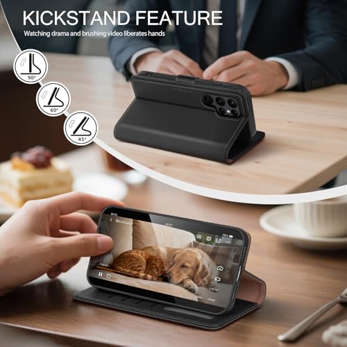 Compatible with Samsung Galaxy S22 Ultra Case Wallet with Card Holder [4 Card Slot] Women Men,RFID Blocking PU Leather Case Flip Shockproof Protector Cover Credit Card Slot Kickstand,Black - color: Black, size: Samsung Galaxy S22 Ultra - 6.8"
