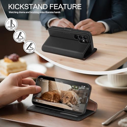 Compatible with Samsung Galaxy S22 Ultra Case Wallet with Card Holder [4 Card Slot] Women Men,RFID Blocking PU Leather Case Flip Shockproof Protector Cover Credit Card Slot Kickstand,Black - color: Black, size: Samsung Galaxy S22 Ultra - 6.8"