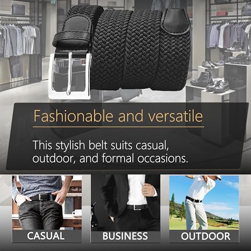 JIFANPAUL Elastic Braided Belt for Men and Women | Stretchable, Adjustable, Web Woven, For Work, Casual Wear, and Golf - size: XS Waist Adjustable:33"-37" (42" Length)