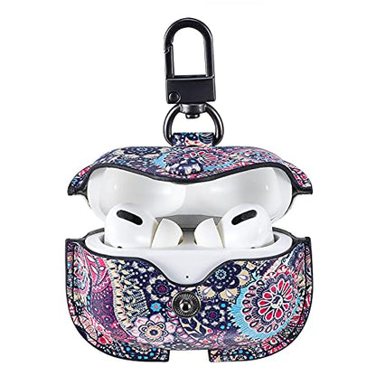 Genuine Leather Case for AirPods Pro 2,Shockproof Protective Cover Compatible with Apple Airpods Pro 2nd Generation Charging Case (2022),Soft Headphone Cases for Women Men with Keychain（07） - color: Pink Paisley