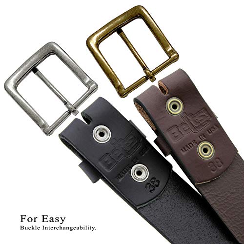 Genuine Full Grain Leather Belt Casual Jean Belt 1-1/4", 1-3/8", 1-1/2" Wide, Made In USA - color: 35mm-black, size: 46