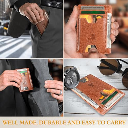 BULL GUARD Mens RFID Blocking Leather Slim Card Case Wallet with Easy Access ID windows, Cash & Card Slots, Crafted with Premium Top Grain Leather Ideal for Travel or Everyday Use (Wild Buffalo Brown) - color: Wild Buffalo Brown