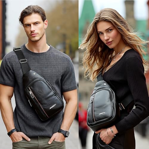 Sling Bag Set, PU Leather Sling Bag, Multi-Zipper Design for Travel, Outdoors, Valentine’s Day Gifts - color: 02-black