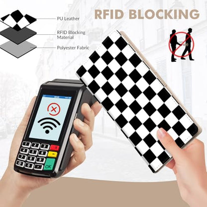 Anikathy Womens Wallet, Rfid Wallets for Women,Slim Thin Credit Card Holder Organizer Purse,PU Leather Cute Long Bifold Clutch Cash Wallet with Zipper Coin Pocket,Ladies Gift,Checkered pattern 1 - color: Checkered pattern 1
