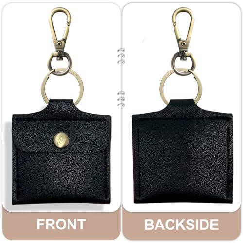 Ring Holder Keychain for Gym, Leather Jewelry Travel Pouch for Wedding Ring, Necklaces, Mini coin pouch for Women - color: Black