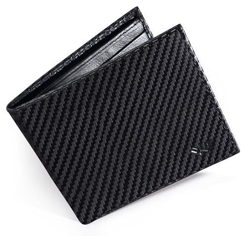 Full Grain Genuine Leather Wallet for Men, Handcrafted Travel Wallet, Minimalist Mens Slim Bifold Wallet, Anti-Theft RFID Blocking Wallet for Men's, Bi-fold - Carbon - color: Black Carbon Fibre, style: Bifold