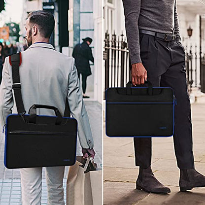 Hseok Laptop Shoulder Bag 13-14 inch Shockproof Water-Resistant HandBag with Small Case Compatible with MacBook Pro/Neo 14" M5/M4/M3/M2/M1, Mac Air/Pro 13.3", XPS 13/14, Most 13"-14" PC,Black-blue - color: Black-blue, size: 13"-14"