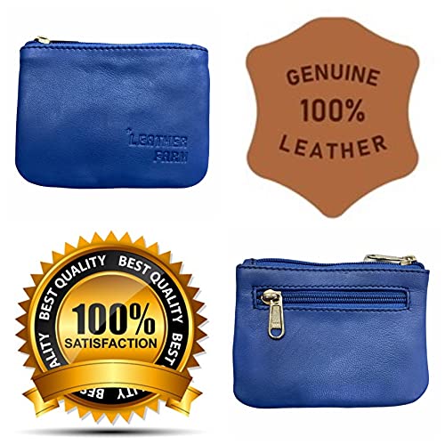 LEATHER FARM's lambskin leather coin pouch/coin purse for both mens and womens. (BLUE) - color: BLUE
