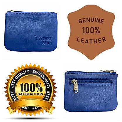 LEATHER FARM's lambskin leather coin pouch/coin purse for both mens and womens. (BLUE) - color: BLUE