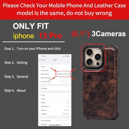 Wallet Real Leather Case Compatible with iPhone 13 Pro 6.1" | Genuine Leather,Shockproof, Anti-Fall Case,Flip Cover,with Card Slot,Double Magnetic Buckle,Kickstand,RFID Blocking Coffee - color: Brown Coffee, size: 6.1"-13 Pro