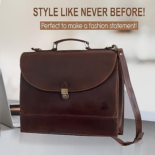 Leather Farm Messenger Bag for Men & Women 16 Inch – Premium Vintage Handmade Laptop Briefcase Satchel, Mens Leather Shoulder Crossbody Bag, Genuine Leather Computer Bag with Adjustable Strap Brown