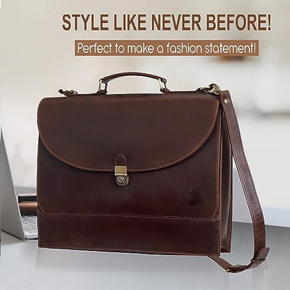 Leather Farm Messenger Bag for Men & Women 16 Inch – Premium Vintage Handmade Laptop Briefcase Satchel, Mens Leather Shoulder Crossbody Bag, Genuine Leather Computer Bag with Adjustable Strap Brown