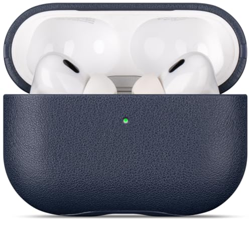 LOPIE Leather Case for AirPods Pro 2 - Handmade AirPods Pro 2nd Generation Case Cover with Lanyard - Made of Full Grain Leather - Drop Protection Hard Shell Cover - Wireless Charging Compatible - Blue - color: Blue, size: Top Grain Leather