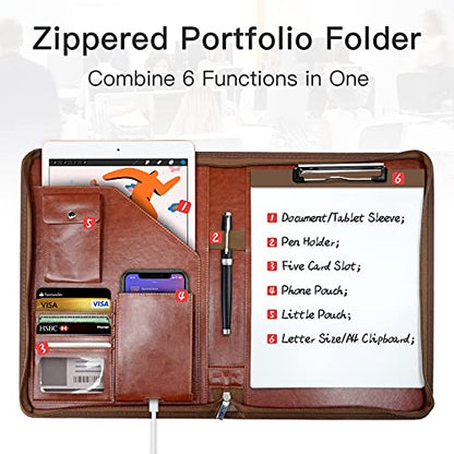 WRIYES Zippered Padfolio Organizer, 10.2 Inch Portfolio Folder, Brown - color: Brown1
