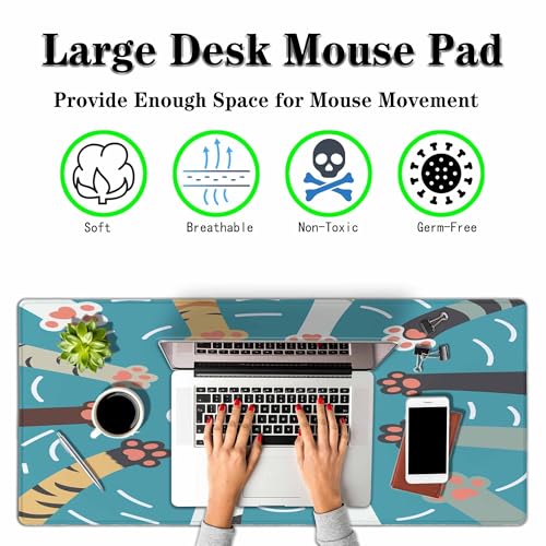International Cat Day Desk Mat Large Mouse Pad Cute Cat Paw Flat Cartoon Friendship Full Extended Gaming Computer Keyboard Mousepad for Home,Office 35.4"X15.7" - color: International Cat Day