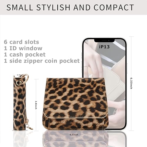 Women Small Wallet RFID Blocking Slim Wallet with Coin Pocket Tri-Fold Credit Card Holder with ID Window and Keychain (Leopard) - color: Leopard