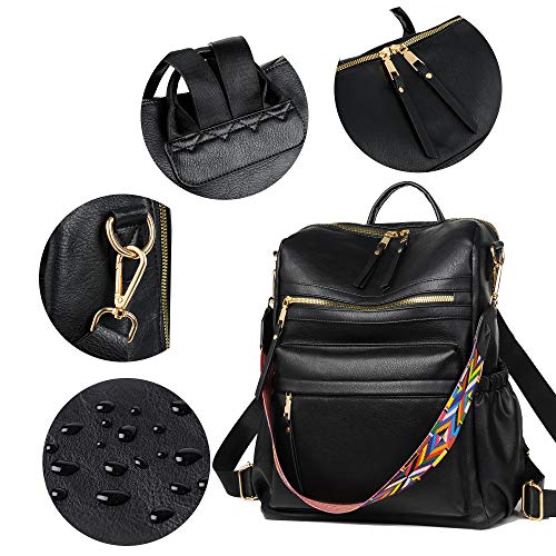 Womens Leather Backpack Purse, Ladies Travel Designer Shoulder Bags | Fashion style backpack, multi-purpose daily medium shoulder purse backpack for women - color: Black