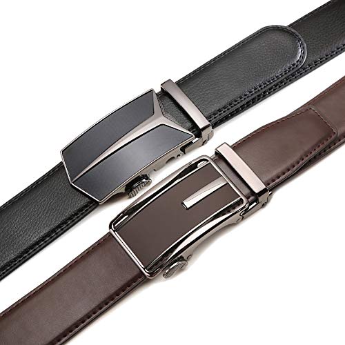 Founders & C Mens Belt 2 Pack,Leather Ratchet Click Belt Dress with Slide Buckle 1 3/8" in Gift Set Box- Size Adjustable - color: Ratchet Belt Black/Dark Brown, size: 42"-46" Waist Adjustable