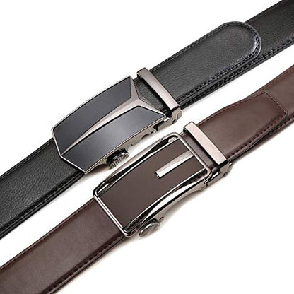 Founders & C Mens Belt 2 Pack,Leather Ratchet Click Belt Dress with Slide Buckle 1 3/8" in Gift Set Box- Size Adjustable - color: Ratchet Belt Black/Dark Brown, size: 42"-46" Waist Adjustable