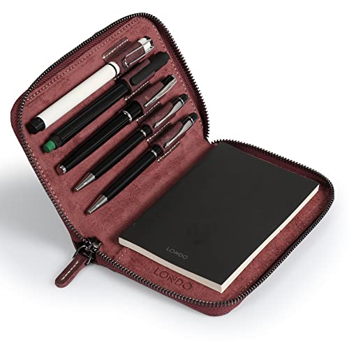Londo Genuine Leather Padfolio – Portfolio Folder with Pencil Holder, Notepad & Zipper Closure for Business, Office & Travel - color: Damson