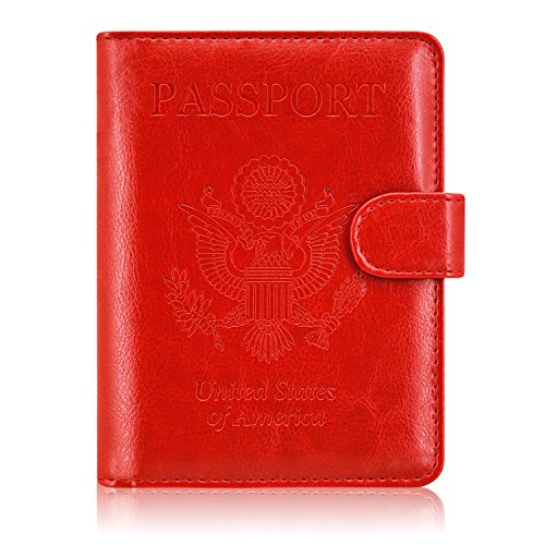Passport Holder Cover, ACdream Protective Premium Leather RFID Blocking Wallet Travel Case for Passport/Credit Card/Air Ticket, - color: Red