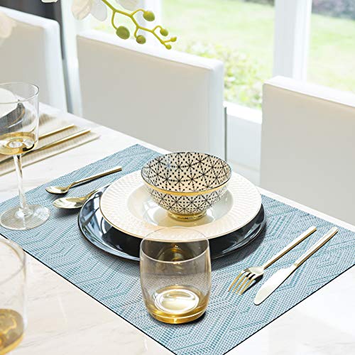 Aofmee Placemats Set of 6, Heat Resistant Place Mats, Washable Durable PVC Table Mats, Woven Vinyl Plastic Placemats for Dining Table, Non-Slip Stain Resistant Kitchen Table Placemats, Easy to Clean - color: Blue, size: Set of 6