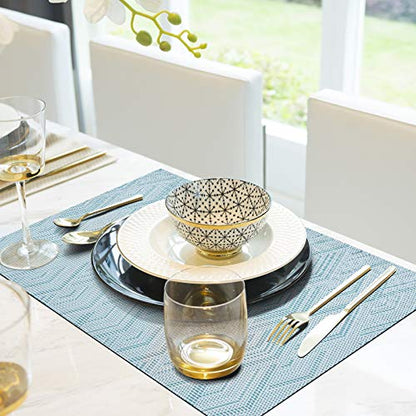 Aofmee Placemats Set of 6, Heat Resistant Place Mats, Washable Durable PVC Table Mats, Woven Vinyl Plastic Placemats for Dining Table, Non-Slip Stain Resistant Kitchen Table Placemats, Easy to Clean - color: Blue, size: Set of 6