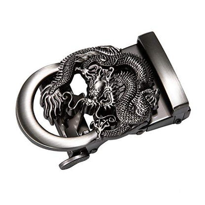Barry.Wang Mens Leather Ratchet Belt 1 3/8" Adjustable Buckle Click Design | Gift Box,Smooth Sliding,Automatic,Trim to Fit,Genuine,Dress Casual Jeans Golf,Business,Formal,Designer,Daily,Classic - color: Dragon Black, size: 43.3'' Long(Waist Size 29''-36''