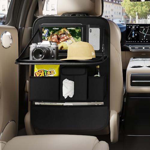 Back Seat Car Organizer 1 Pack,Backseat Organizer with Tray,Multifunctional Car Seat Back Storage Box with Foldable Tablet Holder (Black, Plain weave) - color: Black, size: Plain weave