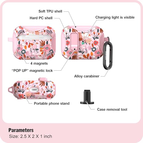wenew Compatible with AirPods Pro 2nd/1st Generation Case Cover with Phone Stand, Cleaner, Clip, Compatible with Magsafe, One-Click Pop Open Lock iPod Pro Charging Case (Pink 1, AirPods Pro & Pro 2) - color: Pink 1, size: AirPods Pro & Pro 2