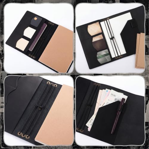 4 Pcs A5 Leather Journal Cover Refillable,Black,A5 Size | Travelers Journal Notebook with 3 Inserts, Inner Pocket Card Holder Pen Slot, Genuine Leather, Travel Gift for Men Women - color: Black