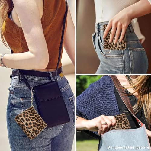 Women Small Wallet RFID Blocking Slim Wallet with Coin Pocket Tri-Fold Credit Card Holder with ID Window and Keychain (Leopard) - color: Leopard
