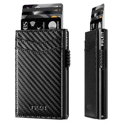 VULKIT Men's Wallet RFID Blocking Slim Minimalist Wallet Holds 9-11 Cards | Pop-Up Mechanism Card Holder, Minimalist Gift for Men, Gift Box Packaged - color: Carbon Fiber Black