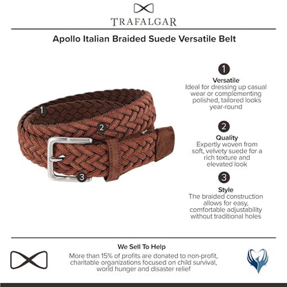 Trafalgar Men's Apollo Italian Braided Suede Versatile Belt - color: Light Brown, size: 36