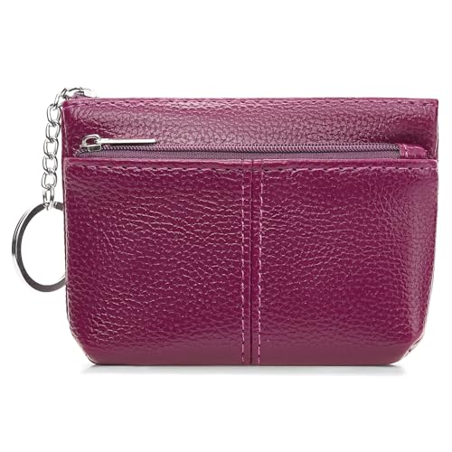 SENDEFN Leather Coin Purse for Women Small KeyChain Change Pouch Credit Card Holder - color: 1-Purple