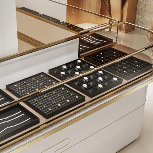 Black PU Leather 24-Grid Jewelry Necklace Pendant Organizer Tray | with removable insert, scratch-resistant divided storage, ideal for home drawer organization and retail jewelry display - style: Necklace Tray