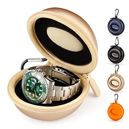 Single Watch Storage Box, Portable Travel Watch Case | Watch Box Organizer 1 Slot, Fits all Wristwatches & Smart Watches up to 50mm, Golden, EVA hard shell Watch Carrying Case - color: Golden
