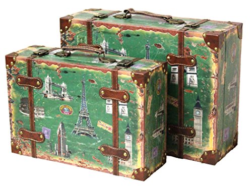 Vintiquewise Keepsake Trunk Vintage Suitcase Set of 2 Wood Decorative Storage Chest, Memory Chest, Bridal Keepsake, Retro Suitcase Decor for Home, 17 Inch Large Vintage Storage Box, Green - size: Set of 2