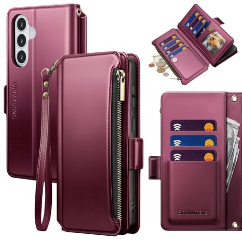 for Samsung Galaxy S26 Wallet Case with Card Holder RFID Blocking PU Leather Zipper Phone Case Flip Folio Protective Cover Wrist Strap Credit Card Slots Kickstand Men Women,Wine Red - color: Wine Red, size: Samsung Galaxy S26 - 6.3"
