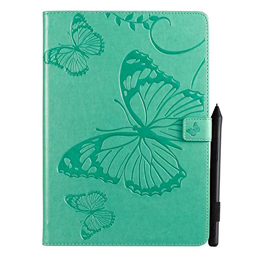 for iPad 9th/8th/7th Generation Case 10.2" 2021/2020/2019,iPad Air 3rd Gen 10.5" 2019/iPad Pro 10.5 Case with Stand/Pencil Holder [Auto Wake/Sleep] Embossed PU Leather Cover, Green Butterfly - color: 04# Green Butterfly